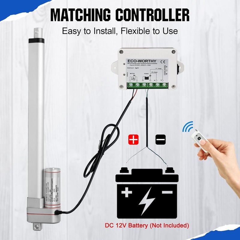 DC HOUSE 8 Inch (8") Stroke Linear Actuator 12V High Speed Actuator Motor 3000N/660lbs with Brackets Mounting DC 12V Linear Actuator with Reverse Polarity Toggle Switch - Image 5